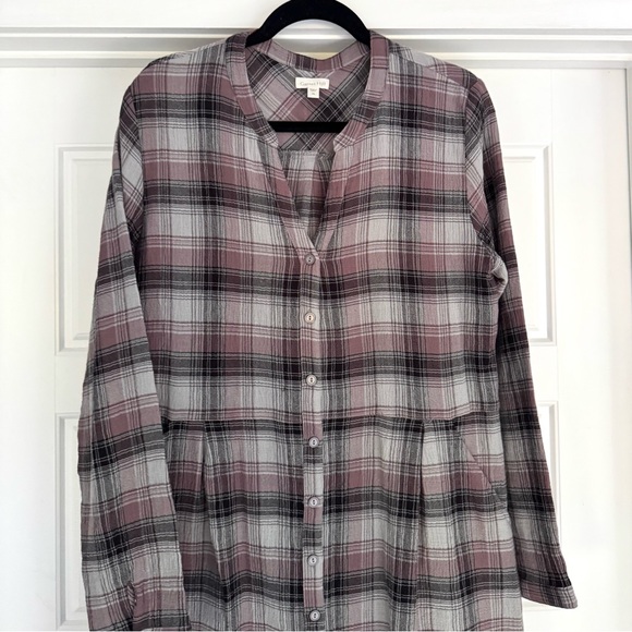 Garnet Hill Plaid Cotton Gauze Shirt Dress - size 8 - Picture 4 of 10